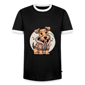 Airedale Terrier au look de dessin animé - T-shirt contrasté Homme - noir/blanc - Devant - AI Model Female 172 light (172cm) & AI Model Male 178 light (178cm)