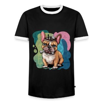 Bouledogue français jouant aux échecs - T-shirt contrasté Homme - noir/blanc - Devant - AI Model Female 172 light (172cm) & AI Model Male 178 light (178cm)
