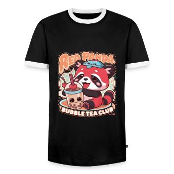Roter Kawaii Panda mit Bubble Tea - Männer Kontrast-T-Shirt - Schwarz/Weiß - Vorne - AI Model Female 172 light (172cm) & AI Model Male 178 light (178cm)