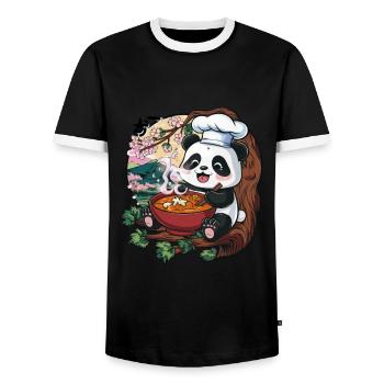 Süßer Kawaii Panda mit großer Sushi Variation - Männer Kontrast-T-Shirt - Schwarz/Weiß - Vorne - AI Model Female 172 light (172cm) & AI Model Male 178 light (178cm)