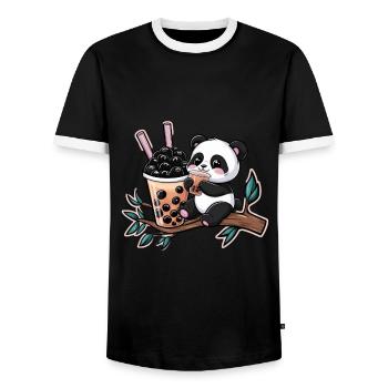 Kawaii Panda mit Bubble Tea - Männer Kontrast-T-Shirt - Schwarz/Weiß - Vorne - AI Model Female 172 light (172cm) & AI Model Male 178 light (178cm)