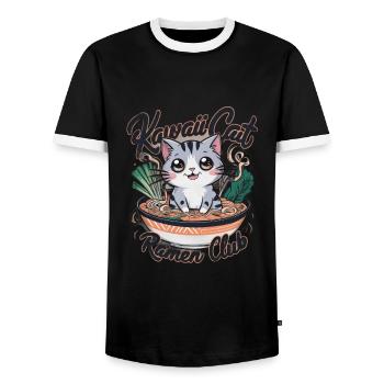 Kawaii Katze mit Ramen Schüssel - Männer Kontrast-T-Shirt - Schwarz/Weiß - Vorne - AI Model Female 172 light (172cm) & AI Model Male 178 light (178cm)