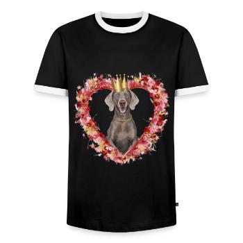 Hübscher Weimaraner Hund mit Krone und Blümchen - Männer Kontrast-T-Shirt - Schwarz/Weiß - Vorne - AI Model Female 172 light (172cm) & AI Model Male 178 light (178cm)