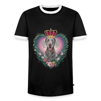 Hübscher Weimaraner Hund mit Krone und Blümchen - Männer Kontrast-T-Shirt - Schwarz/Weiß - Vorne - AI Model Female 172 light (172cm) & AI Model Male 178 light (178cm)