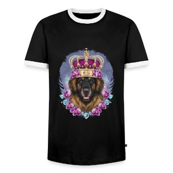 Chien Leonberger mignon avec couronne et orchidées - T-shirt contrasté Homme - noir/blanc - Devant - AI Model Female 172 light (172cm) & AI Model Male 178 light (178cm)