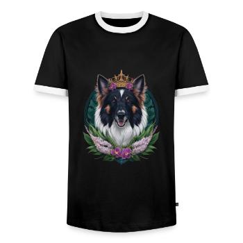 Belgian Shepherd Dog with Crown, Lilac - Men's Ringer Shirt - black/white - Front - AI Model Female 172 light (172cm) & AI Model Male 178 light (178cm)