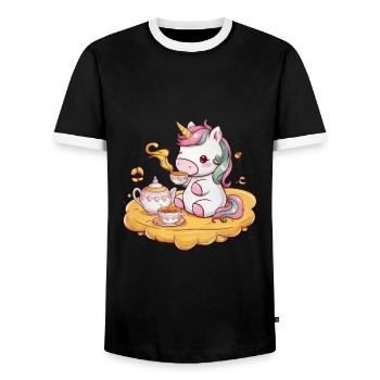 Licorne Kawaii avec miel et thé - T-shirt contrasté Homme - noir/blanc - Devant - AI Model Female 172 light (172cm) & AI Model Male 178 light (178cm)