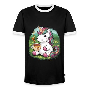 Licorne Kawaii avec miel et thé - T-shirt contrasté Homme - noir/blanc - Devant - AI Model Female 172 light (172cm) & AI Model Male 178 light (178cm)