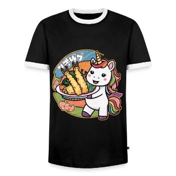 Licorne Kawaii avec Tempura de Crevettes - T-shirt contrasté Homme - noir/blanc - Devant - AI Model Female 172 light (172cm) & AI Model Male 178 light (178cm)