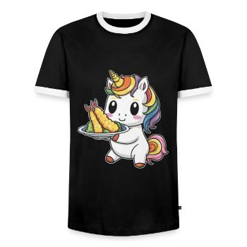 Licorne Kawaii avec Tempura de Crevettes - T-shirt contrasté Homme - noir/blanc - Devant - AI Model Female 172 light (172cm) & AI Model Male 178 light (178cm)