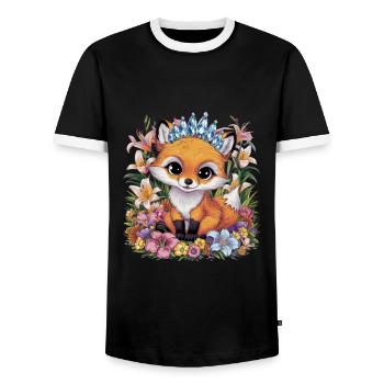 Cartoon Kawaii Fuchs mit farbenfrohen Blumen - Männer Kontrast-T-Shirt - Schwarz/Weiß - Vorne - AI Model Female 172 light (172cm) & AI Model Male 178 light (178cm)