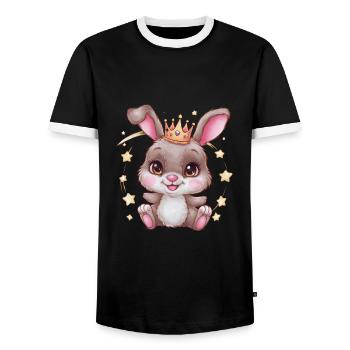 Cute kawaii bunny with crown and stars - Men's Ringer Shirt - black/white - Front - AI Model Female 172 light (172cm) & AI Model Male 178 light (178cm)