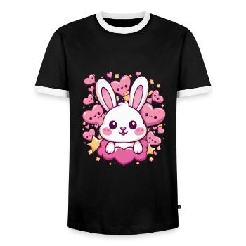 Süßer Kawaii Hase mit Herzen und Sternen - Männer Kontrast-T-Shirt - Schwarz/Weiß - Vorne - AI Model Female 172 light (172cm) & AI Model Male 178 light (178cm)