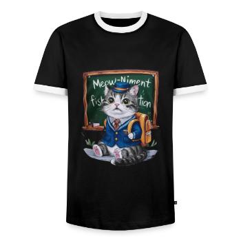 Kawaii cat wears traditional school uniform - Men's Ringer Shirt - black/white - Front - AI Model Female 172 light (172cm) & AI Model Male 178 light (178cm)