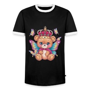 Ours en peluche kawaii avec couronne et papillons - T-shirt contrasté Homme - noir/blanc - Devant - AI Model Female 172 light (172cm) & AI Model Male 178 light (178cm)