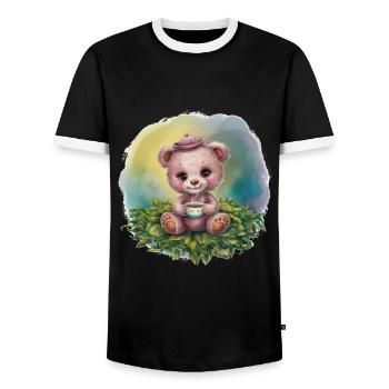 Teddybär liebt Tee - Männer Kontrast-T-Shirt - Schwarz/Weiß - Vorne - AI Model Female 172 light (172cm) & AI Model Male 178 light (178cm)