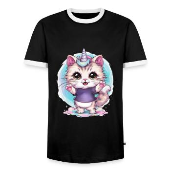 Une jolie licorne kawaii aime le thé vert - T-shirt contrasté Homme - noir/blanc - Devant - AI Model Female 172 light (172cm) & AI Model Male 178 light (178cm)