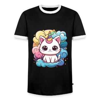 Chat licorne kawaii - T-shirt contrasté Homme - noir/blanc - Devant - AI Model Female 172 light (172cm) & AI Model Male 178 light (178cm)