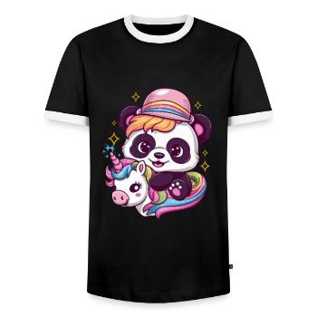 Cute Kawaii Panda with Unicorn - Men's Ringer Shirt - black/white - Front - AI Model Female 172 light (172cm) & AI Model Male 178 light (178cm)