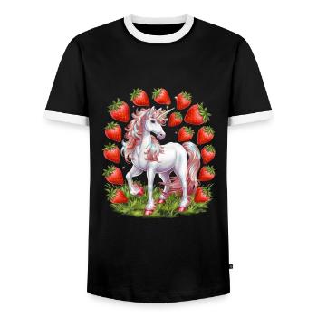 Licorne mignonne avec des fraises pleines de magie - T-shirt contrasté Homme - noir/blanc - Devant - AI Model Female 172 light (172cm) & AI Model Male 178 light (178cm)