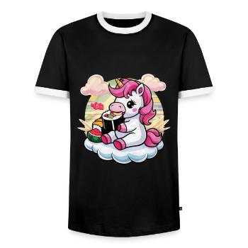 Kawaii unicorn loves sushi - Men's Ringer Shirt - black/white - Front - AI Model Female 172 light (172cm) & AI Model Male 178 light (178cm)