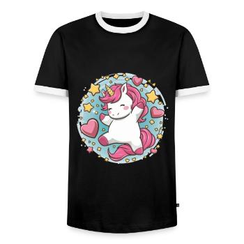 Cute kawaii unicorn with stars and hearts - Men's Ringer Shirt - black/white - Front - AI Model Female 172 light (172cm) & AI Model Male 178 light (178cm)