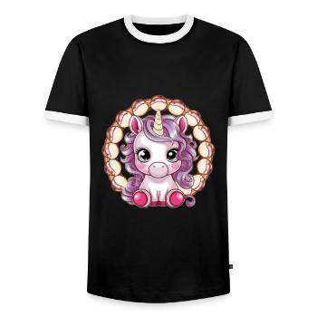 Kawaii Einhorn mit Eis - Männer Kontrast-T-Shirt - Schwarz/Weiß - Vorne - AI Model Female 172 light (172cm) & AI Model Male 178 light (178cm)
