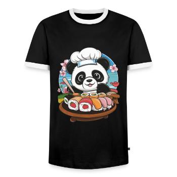 Süßer Kawaii Panda mit großer Sushi Variation - Männer Kontrast-T-Shirt - Schwarz/Weiß - Vorne - AI Model Female 172 light (172cm) & AI Model Male 178 light (178cm)