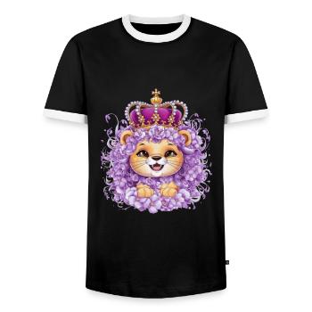 Cute kawaii lion with crown and sea of flowers - Men's Ringer Shirt - black/white - Front - AI Model Female 172 light (172cm) & AI Model Male 178 light (178cm)
