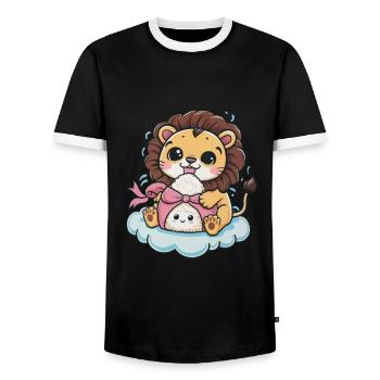 Kawaii Lion in Cartoon Style Kawaii Onigiri - Men's Ringer Shirt - black/white - Front - AI Model Female 172 light (172cm) & AI Model Male 178 light (178cm)