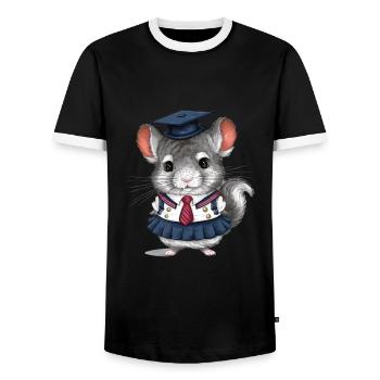 Cartoon Kawaii Chinchilla with School Uniform - Men's Ringer Shirt - black/white - Front - AI Model Female 172 light (172cm) & AI Model Male 178 light (178cm)