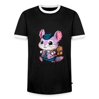 Cartoon Kawaii Chinchilla with School Uniform - Men's Ringer Shirt - black/white - Front - AI Model Female 172 light (172cm) & AI Model Male 178 light (178cm)