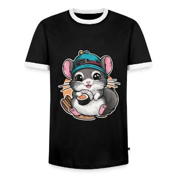 Kawaii chinchilla with Japanese sushi - Men's Ringer Shirt - black/white - Front - AI Model Female 172 light (172cm) & AI Model Male 178 light (178cm)