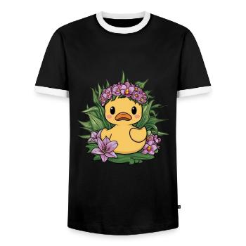 Kawaii ducklings with orchids and lilies - Men's Ringer Shirt - black/white - Front - AI Model Female 172 light (172cm) & AI Model Male 178 light (178cm)