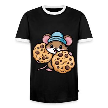 Souris kawaii avec biscuits aux pépites de chocolat - T-shirt contrasté Homme - noir/blanc - Devant - AI Model Female 172 light (172cm) & AI Model Male 178 light (178cm)