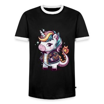 Licorne Kawaii avec tenue de dragon - T-shirt contrasté Homme - noir/blanc - Devant - AI Model Female 172 light (172cm) & AI Model Male 178 light (178cm)