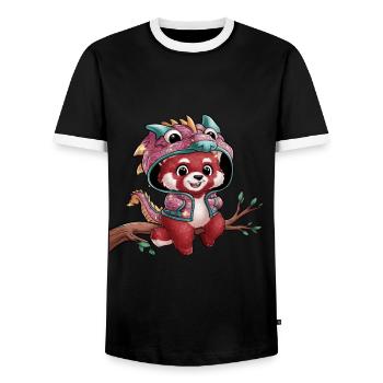 Panda roux avec dragon chinois - T-shirt contrasté Homme - noir/blanc - Devant - AI Model Female 172 light (172cm) & AI Model Male 178 light (178cm)