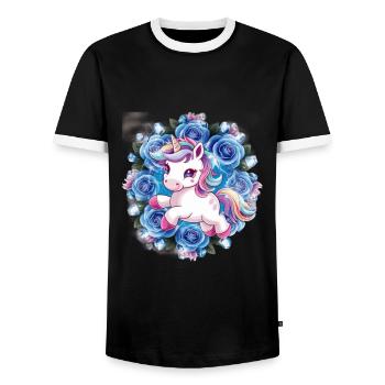 Kawaii Einhorn mit Rosen - Männer Kontrast-T-Shirt - Schwarz/Weiß - Vorne - AI Model Female 172 light (172cm) & AI Model Male 178 light (178cm)