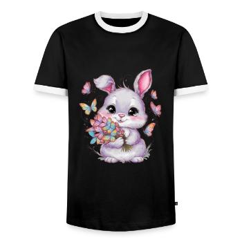 Kawaii Hase mit Schmetterlingen - Männer Kontrast-T-Shirt - Schwarz/Weiß - Vorne - AI Model Female 172 light (172cm) & AI Model Male 178 light (178cm)