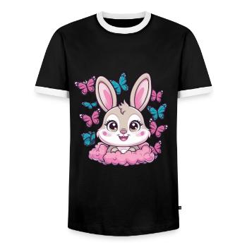 Kawaii Hase mit Schmetterlingen - Männer Kontrast-T-Shirt - Schwarz/Weiß - Vorne - AI Model Female 172 light (172cm) & AI Model Male 178 light (178cm)