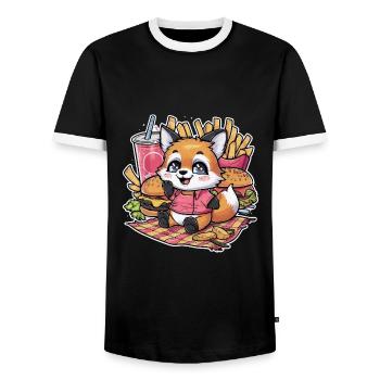 Le renard kawaii adore la restauration rapide - T-shirt contrasté Homme - noir/blanc - Devant - AI Model Female 172 light (172cm) & AI Model Male 178 light (178cm)