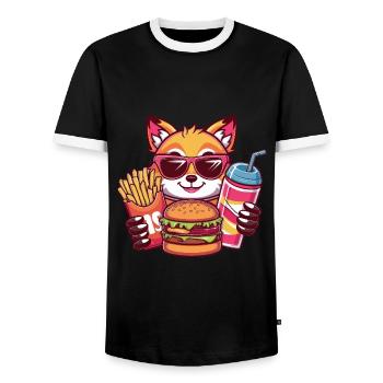 Le renard kawaii adore la restauration rapide - T-shirt contrasté Homme - noir/blanc - Devant - AI Model Female 172 light (172cm) & AI Model Male 178 light (178cm)