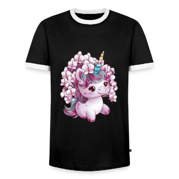 Süßes Einhorn mit Orchideen - Männer Kontrast-T-Shirt - Schwarz/Weiß - Vorne - AI Model Female 172 light (172cm) & AI Model Male 178 light (178cm)