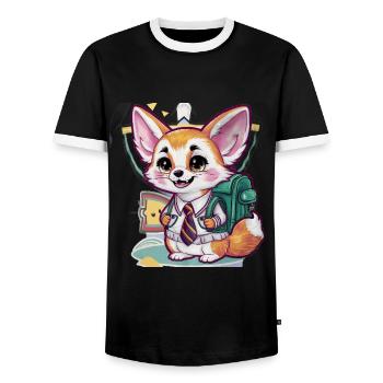 Fennek Desert Fox with School Uniform - Men's Ringer Shirt - black/white - Front - AI Model Female 172 light (172cm) & AI Model Male 178 light (178cm)