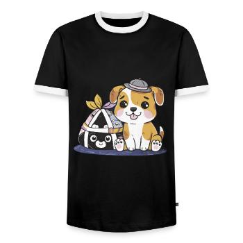 Kawaii Cartoon Dog with Onigiri Rice Balls - Men's Ringer Shirt - black/white - Front - AI Model Female 172 light (172cm) & AI Model Male 178 light (178cm)