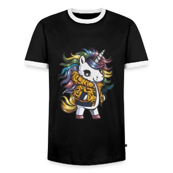 Licorne Kawaii de dessin animé avec tenue de tigre - T-shirt contrasté Homme - noir/blanc - Devant - AI Model Female 172 light (172cm) & AI Model Male 178 light (178cm)