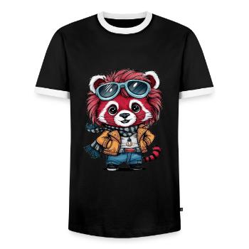 Red Panda in Kawaii Cartoon Style - Men's Ringer Shirt - black/white - Front - AI Model Female 172 light (172cm) & AI Model Male 178 light (178cm)
