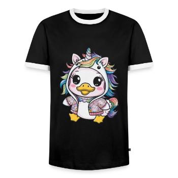 Dessin animé Kawaii Caneton avec tenue de licorne - T-shirt contrasté Homme - noir/blanc - Devant - AI Model Female 172 light (172cm) & AI Model Male 178 light (178cm)