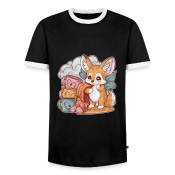 Kawaii Fennec Desert Fox with Cups and Blanket - Men's Ringer Shirt - black/white - Front - AI Model Female 172 light (172cm) & AI Model Male 178 light (178cm)