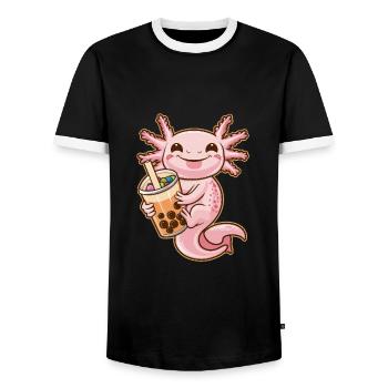 Axolotl kawaii avec bulle japonaise - T-shirt contrasté Homme - noir/blanc - Devant - AI Model Female 172 light (172cm) & AI Model Male 178 light (178cm)